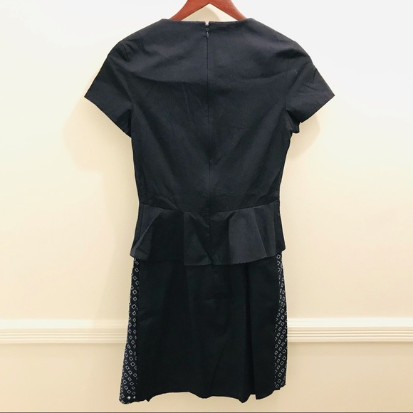 COS Peplum Eyelet Dress 2 cotton navy blue short sleeves knee length - Picture 3 of 10